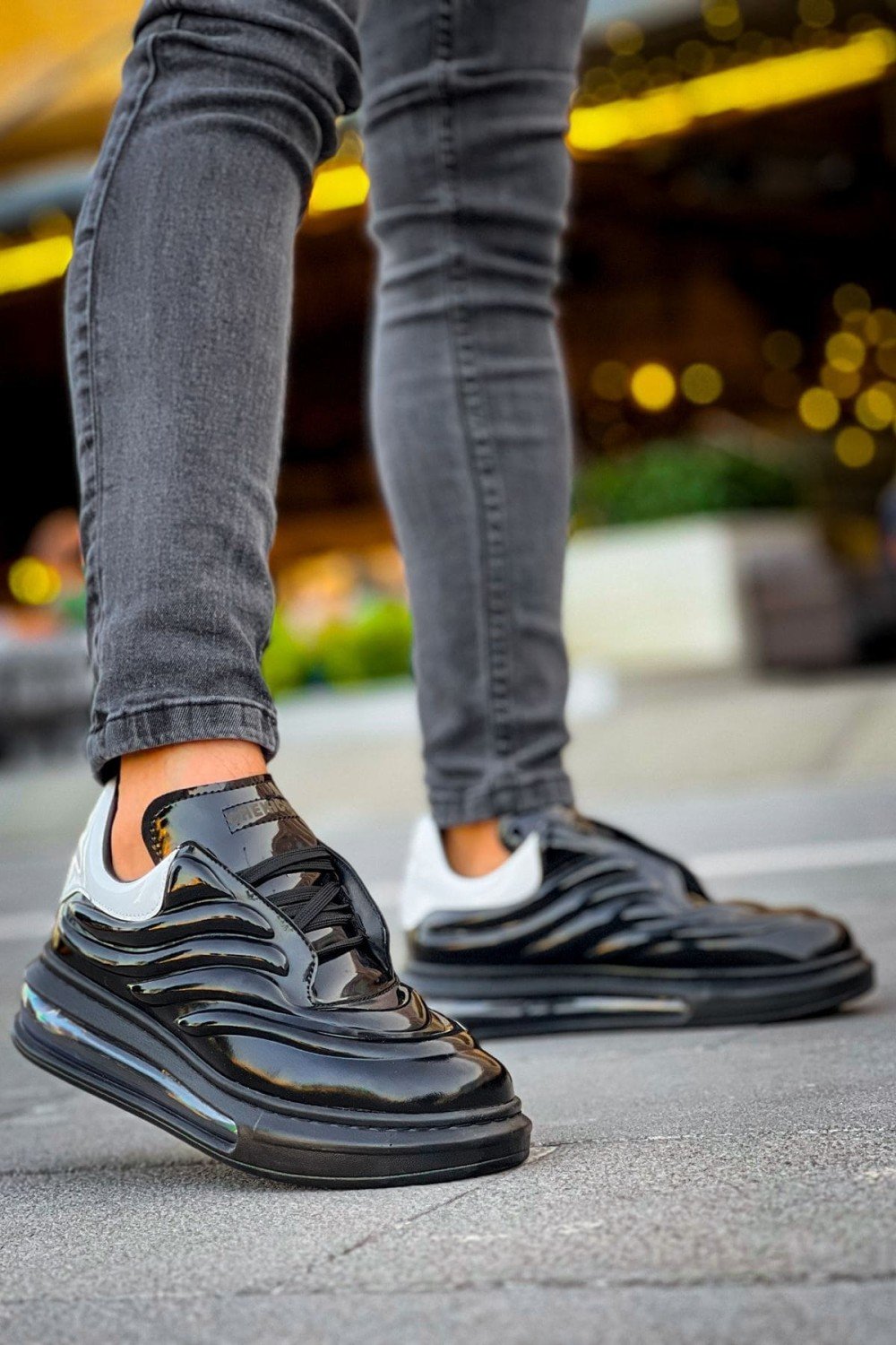 CH299 Sollıevos Erkek Günlük Bağcıklı Cilt Spor Sneaker Ayakkabı CST - Siyah/Beyaz – Chekich Erkek Ayakkabı