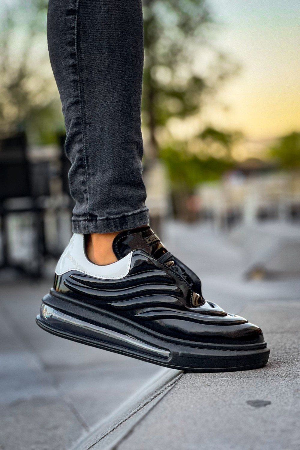 CH299 Sollıevos Erkek Günlük Bağcıklı Cilt Spor Sneaker Ayakkabı CST - Siyah/Beyaz – Chekich Erkek Ayakkabı