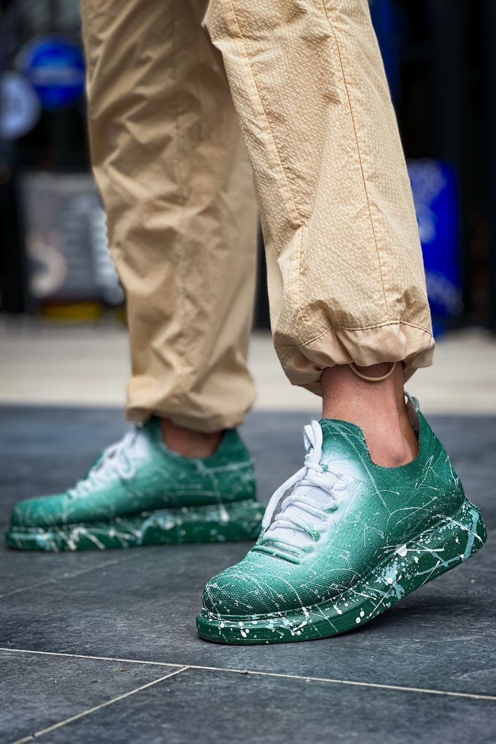 CH307 Tricot Erkek Günlük Bağcıklı Beyaz Splush Baskılı Triko Spor Sneaker Ayakkabı TRT - Yeşil – Chekich Erkek Ayakkabı