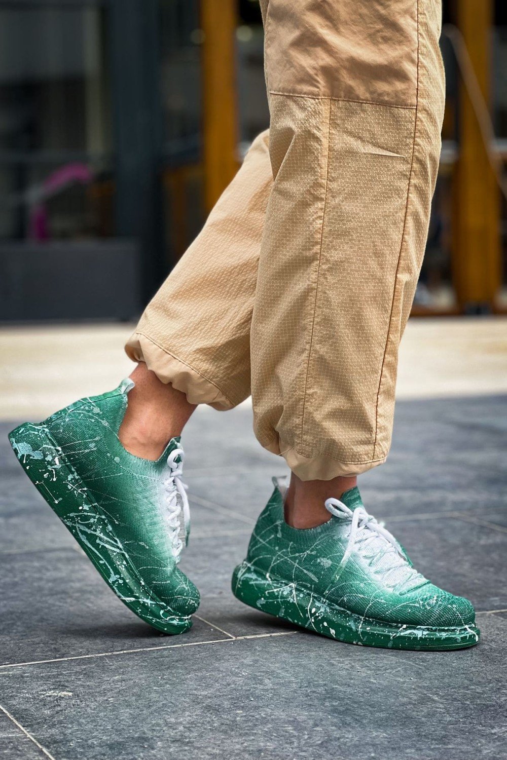 CH307 Tricot Erkek Günlük Bağcıklı Beyaz Splush Baskılı Triko Spor Sneaker Ayakkabı TRT - Yeşil – Chekich Erkek Ayakkabı