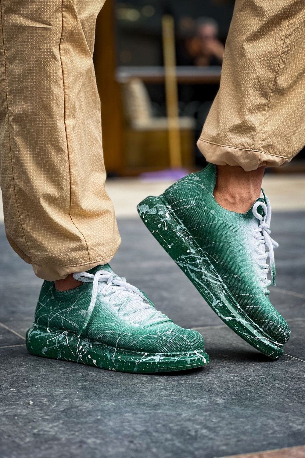CH307 Tricot Erkek Günlük Bağcıklı Beyaz Splush Baskılı Triko Spor Sneaker Ayakkabı TRT - Yeşil – Chekich Erkek Ayakkabı