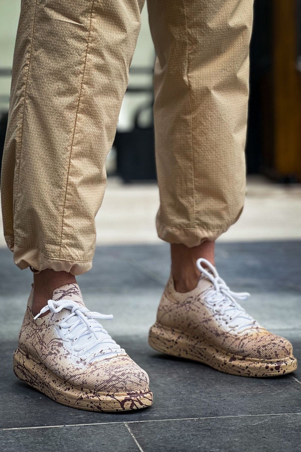 CH307 Tricot Erkek Günlük Bağcıklı Kahverengi Splush Baskılı Triko Spor Sneaker Ayakkabı TRT - Kum – Chekich Erkek Ayakkabı