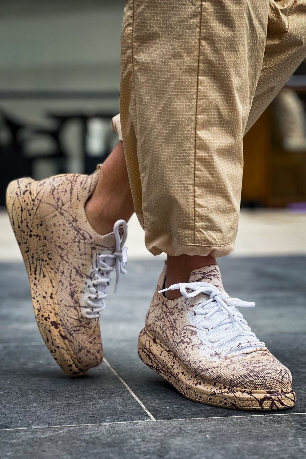 CH307 Tricot Erkek Günlük Bağcıklı Kahverengi Splush Baskılı Triko Spor Sneaker Ayakkabı TRT - Kum – Chekich Erkek Ayakkabı