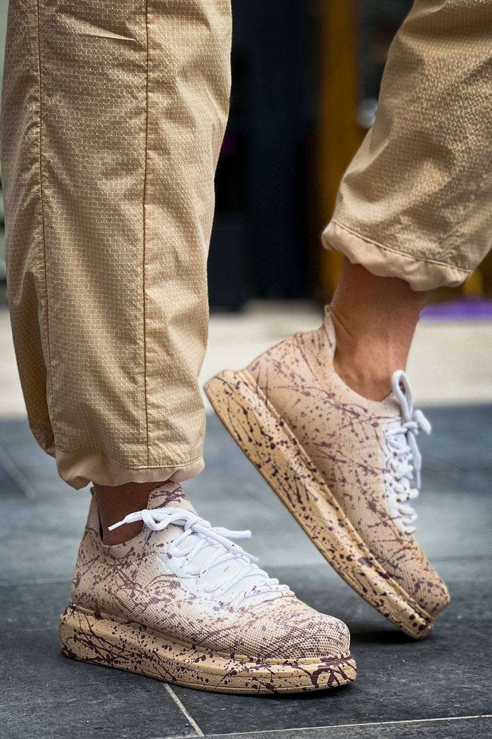 CH307 Tricot Erkek Günlük Bağcıklı Kahverengi Splush Baskılı Triko Spor Sneaker Ayakkabı TRT - Kum – Chekich Erkek Ayakkabı