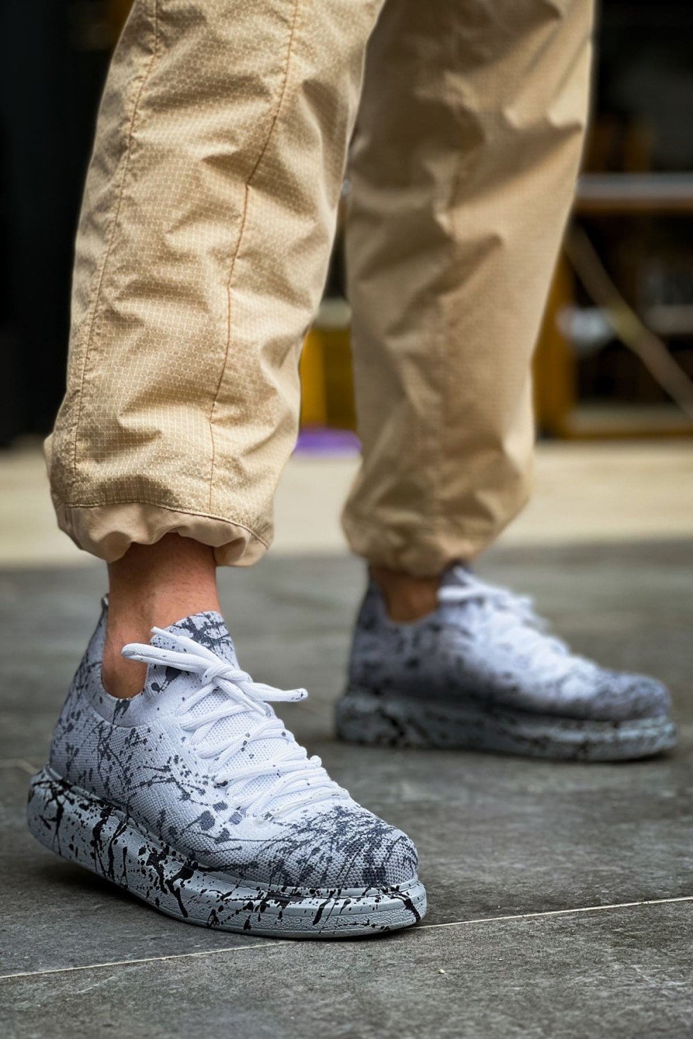 CH307 Tricot Erkek Günlük Bağcıklı Siyah Splush Baskılı Triko Spor Sneaker Ayakkabı TRT - Gri – Chekich Erkek Ayakkabı