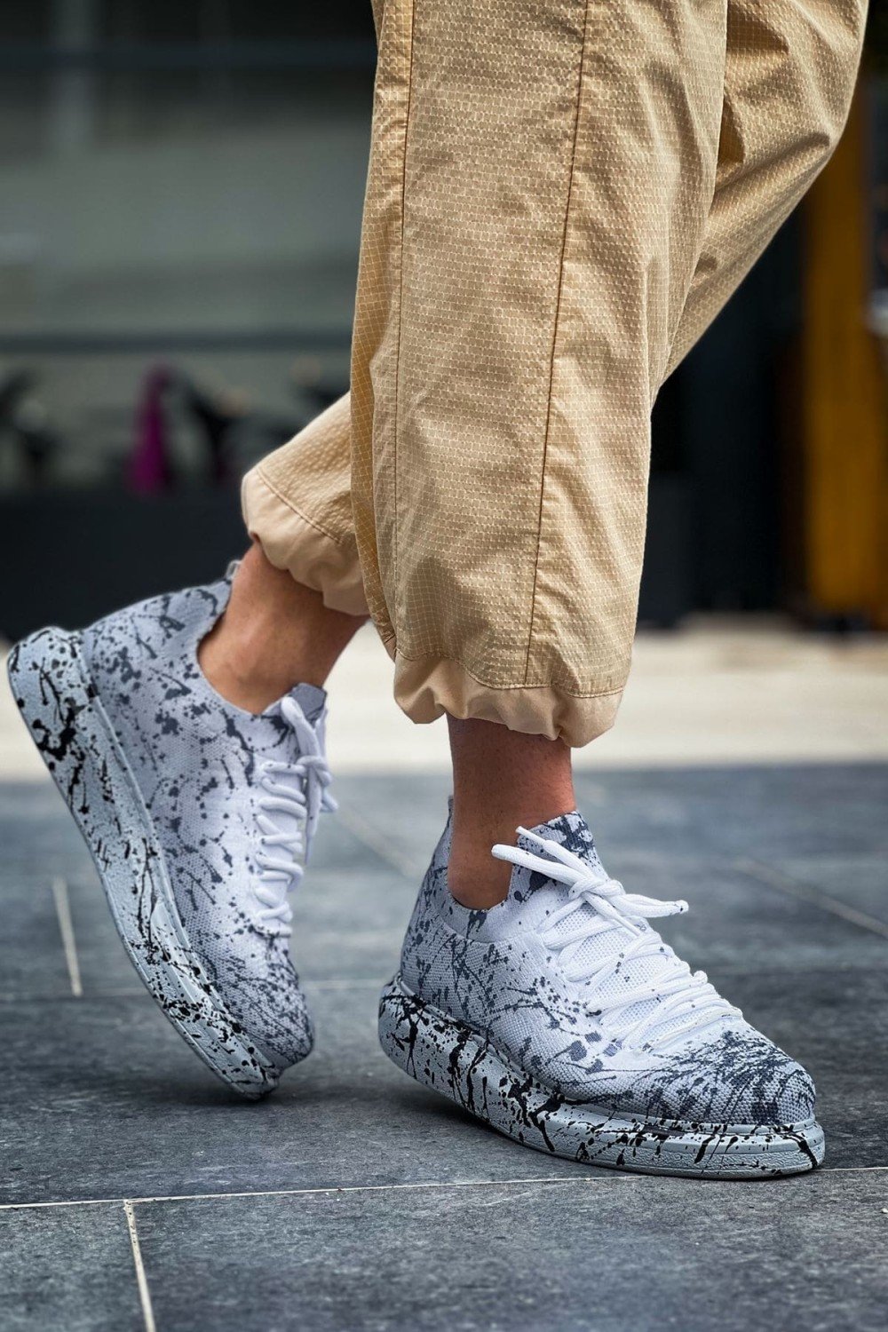 CH307 Tricot Erkek Günlük Bağcıklı Siyah Splush Baskılı Triko Spor Sneaker Ayakkabı TRT - Gri – Chekich Erkek Ayakkabı
