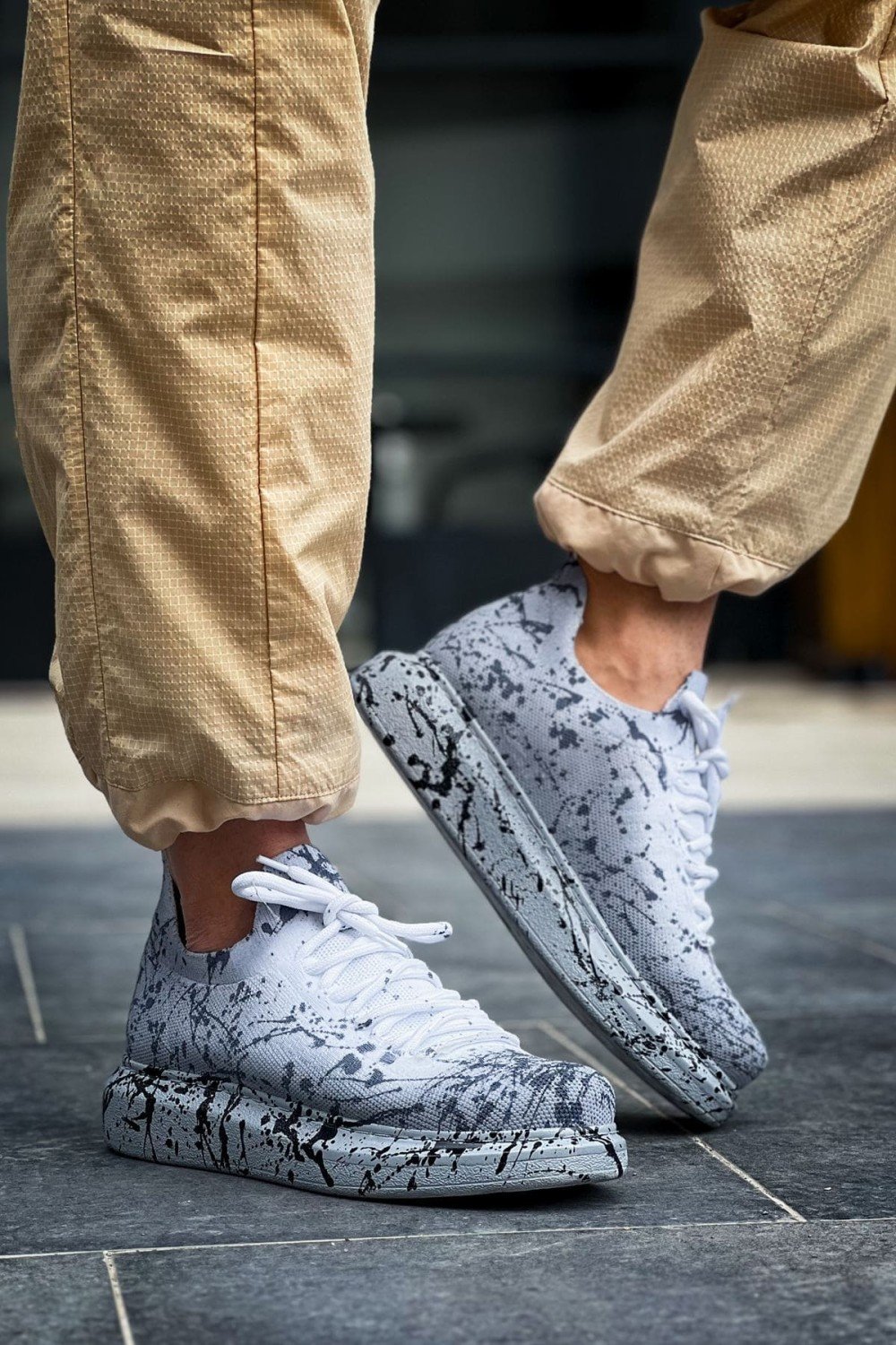 CH307 Tricot Erkek Günlük Bağcıklı Siyah Splush Baskılı Triko Spor Sneaker Ayakkabı TRT - Gri – Chekich Erkek Ayakkabı
