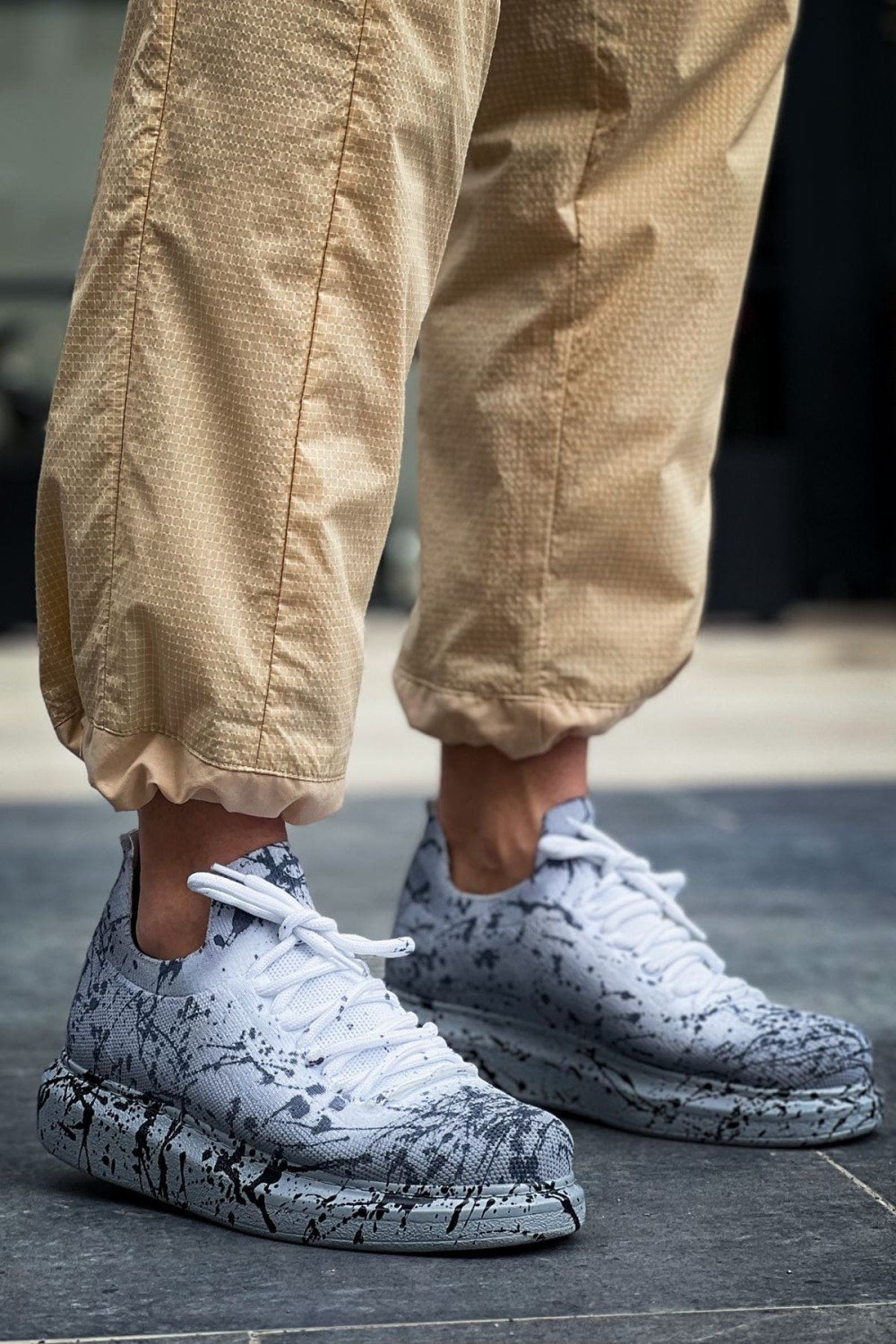 CH307 Tricot Erkek Günlük Bağcıklı Siyah Splush Baskılı Triko Spor Sneaker Ayakkabı TRT - Gri – Chekich Erkek Ayakkabı
