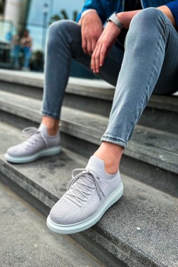 CH307 Tricot Erkek Günlük Bağcıklı Triko Spor Sneaker Ayakkabı TBT - Gri
