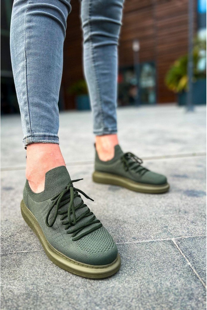 CH307 Tricot Erkek Günlük Bağcıklı Triko Spor Sneaker Ayakkabı THT - Haki