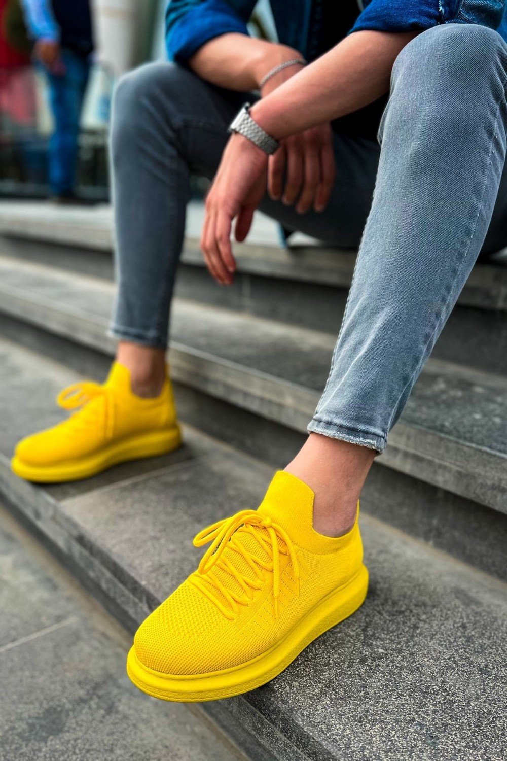 CH307 Tricot Erkek Günlük Bağcıklı Triko Spor Sneaker Ayakkabı TST - Sarı – Chekich Erkek Ayakkabı