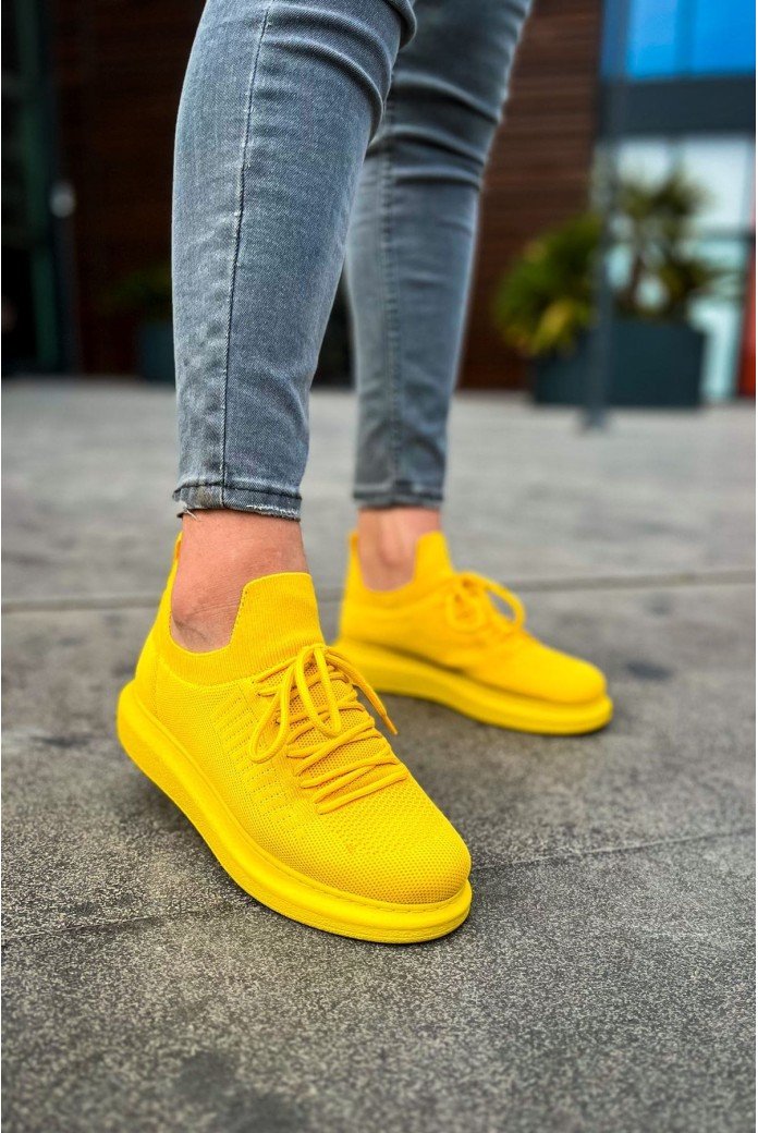 CH307 Tricot Erkek Günlük Bağcıklı Triko Spor Sneaker Ayakkabı TST - Sarı