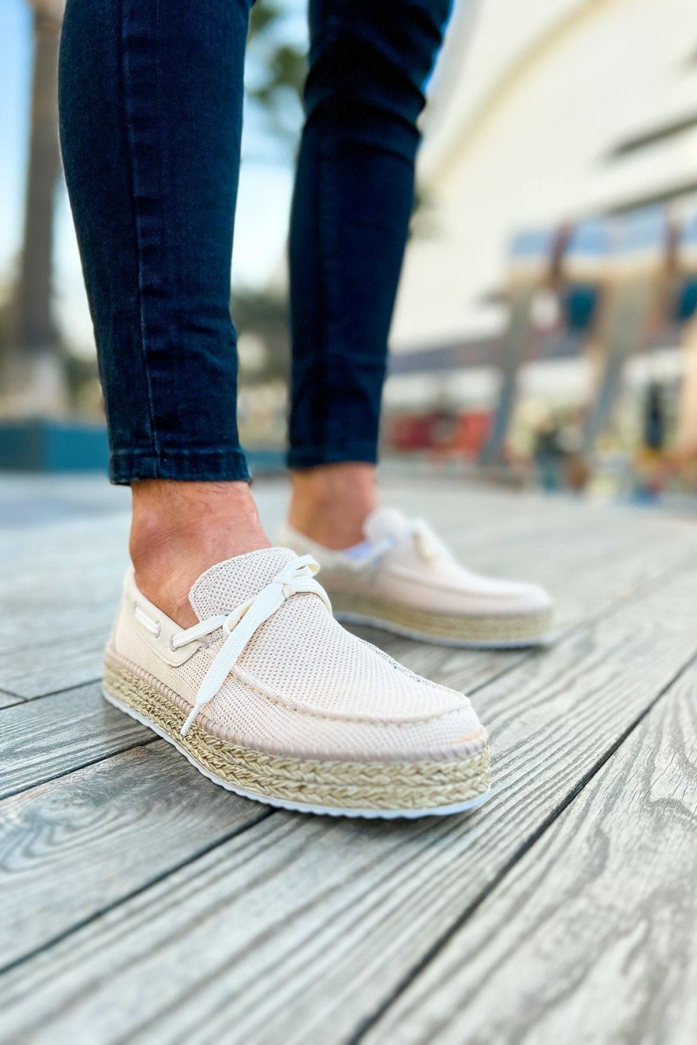 CH311 Espadril Erkek Günlük Bağcıklı Hasır Taban Triko Klasik Ayakkabı THT - Bej – Chekich Erkek Ayakkabı