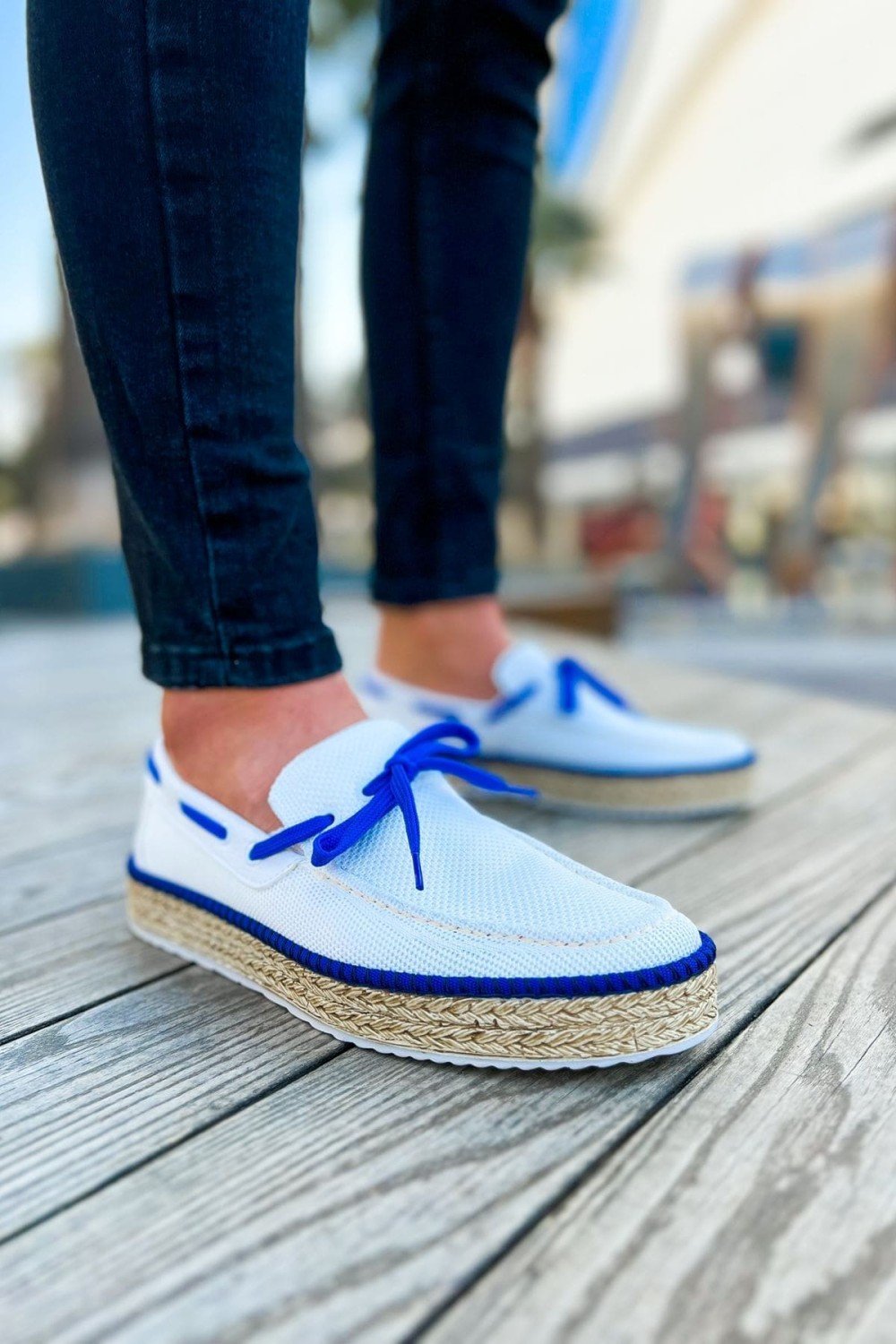 CH311 Espadril Erkek Günlük Bağcıklı Hasır Taban Triko Klasik Ayakkabı THT - Beyaz/Mavi – Chekich Erkek Ayakkabı