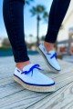 CH311 Espadril Erkek Günlük Bağcıklı Hasır Taban Triko Klasik Ayakkabı THT - Beyaz/Mavi