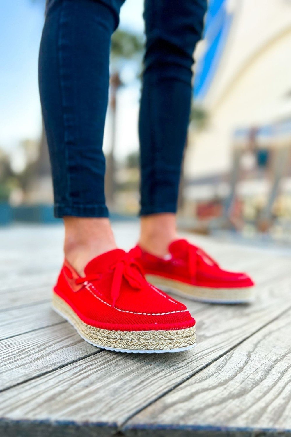 CH311 Espadril Erkek Günlük Bağcıklı Hasır Taban Triko Klasik Ayakkabı THT - Kırmızı – Chekich Erkek Ayakkabı