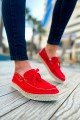 CH311 Espadril Erkek Günlük Bağcıklı Hasır Taban Triko Klasik Ayakkabı THT - Kırmızı