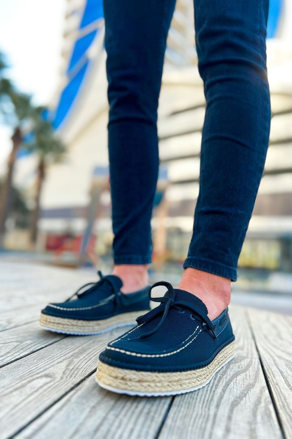 CH311 Espadril Erkek Günlük Bağcıklı Hasır Taban Triko Klasik Ayakkabı THT - Siyah – Chekich Erkek Ayakkabı