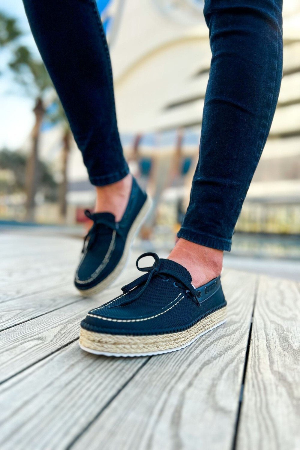 CH311 Espadril Erkek Günlük Bağcıklı Hasır Taban Triko Klasik Ayakkabı THT - Siyah – Chekich Erkek Ayakkabı