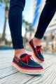 CH311 Espadril Erkek Günlük Bağcıklı Hasır Taban Triko Klasik Ayakkabı THT - Siyah/Kırmızı