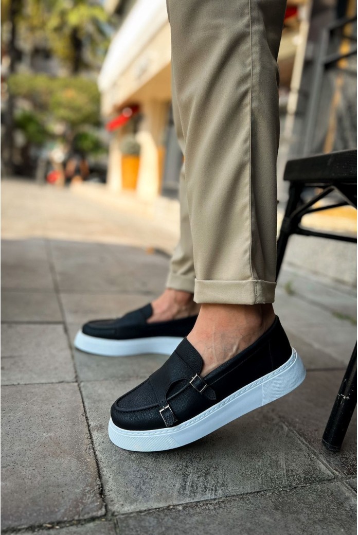 CH417 Mancini Erkek Günlük Bağcıksız Cilt Klasik Ayakkabı CBT - Siyah