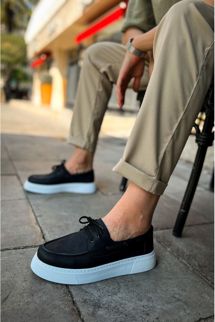 CH419 Torrini Erkek Günlük Bağcıklı Cilt Klasik Ayakkabı CBT - Siyah