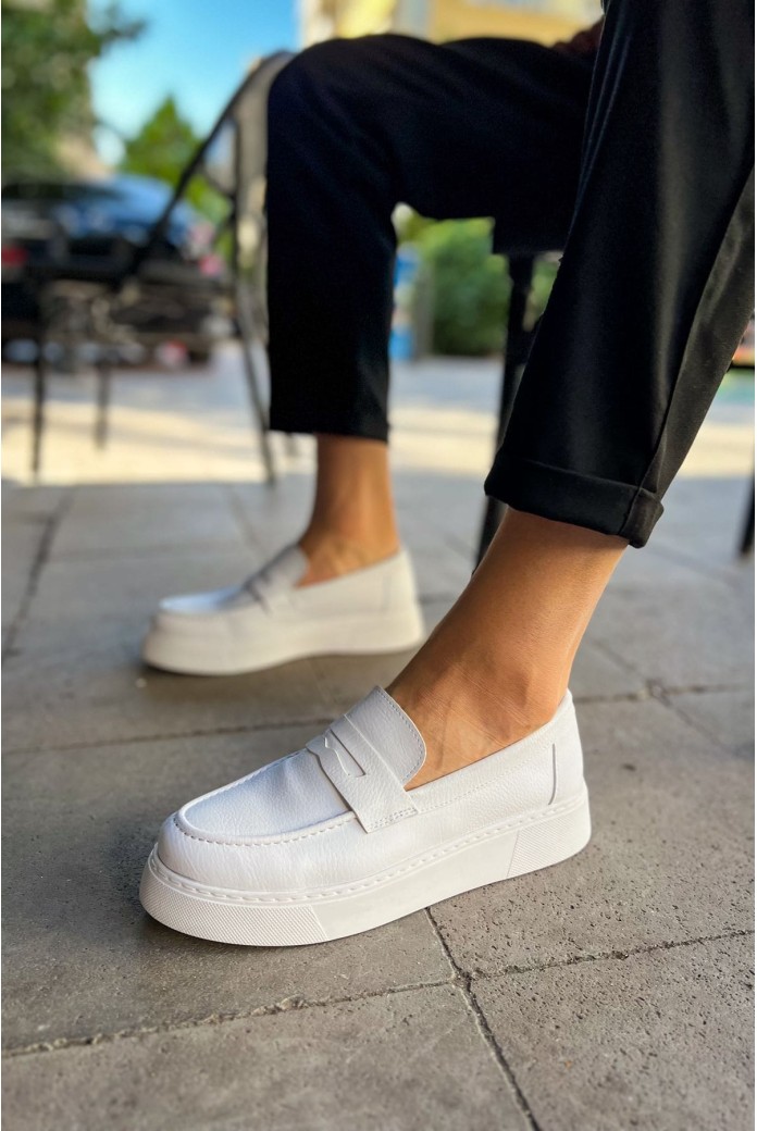 CH421 Bandera Erkek Günlük Bağcıksız Cilt Klasik Ayakkabı CBT - Beyaz