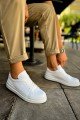 CH979 Santoni Erkek Günlük Bağcıklı Cilt Spor Sneaker Ayakkabı CBT - Beyaz