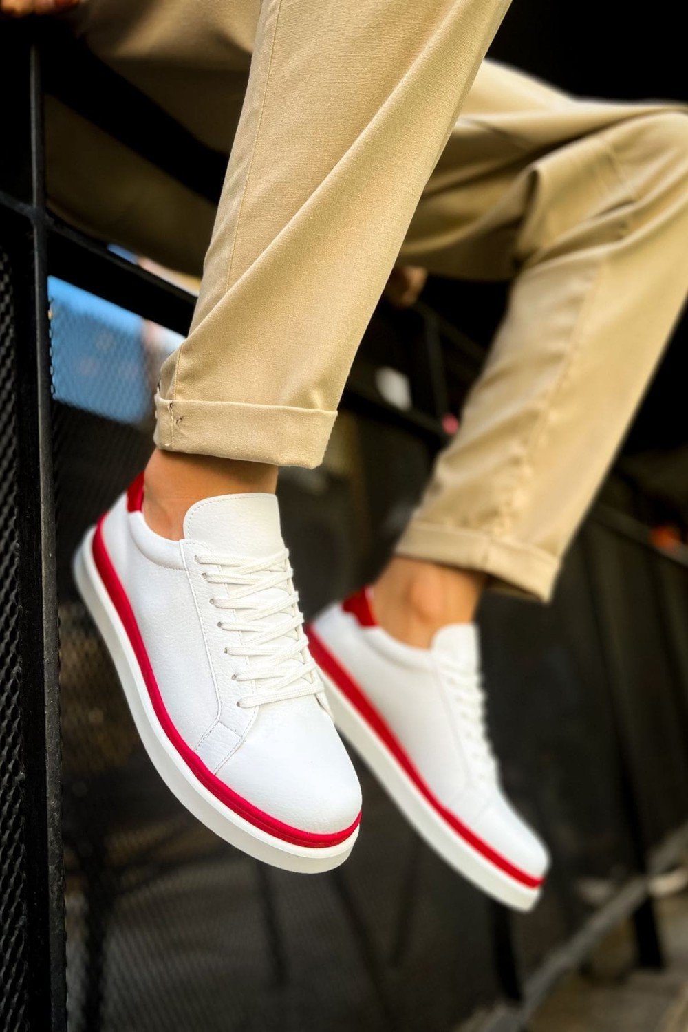 CH979 Santoni Erkek Günlük Bağcıklı Cilt Spor Sneaker Ayakkabı CBT - Beyaz/Kırmızı Erkek Ayakkabı CH979 Santoni Erkek Günlük Bağcıklı Cilt Spor Sneaker Ayakkabı CBT - Beyaz/Kırmızı – Chekich Erkek Ayakkabı