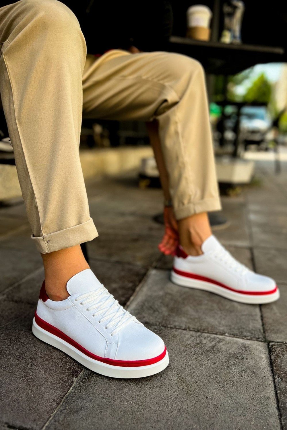 CH979 Santoni Erkek Günlük Bağcıklı Cilt Spor Sneaker Ayakkabı CBT - Beyaz/Kırmızı Erkek Ayakkabı CH979 Santoni Erkek Günlük Bağcıklı Cilt Spor Sneaker Ayakkabı CBT - Beyaz/Kırmızı – Chekich Erkek Ayakkabı