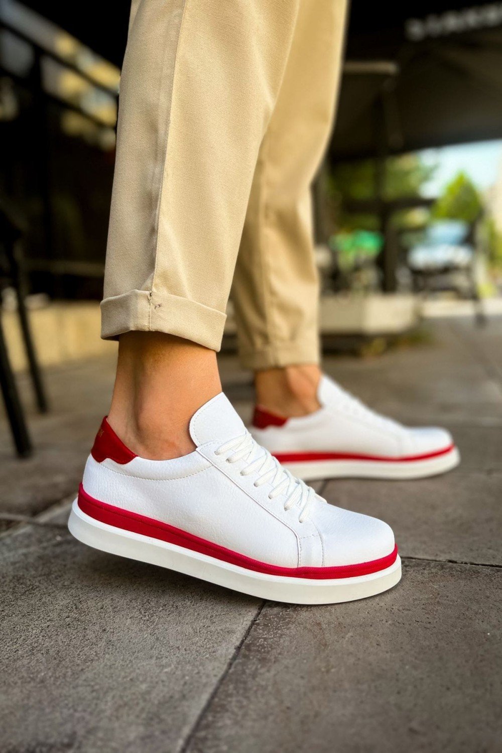 CH979 Santoni Erkek Günlük Bağcıklı Cilt Spor Sneaker Ayakkabı CBT - Beyaz/Kırmızı Erkek Ayakkabı CH979 Santoni Erkek Günlük Bağcıklı Cilt Spor Sneaker Ayakkabı CBT - Beyaz/Kırmızı – Chekich Erkek Ayakkabı