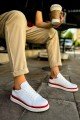 CH979 Santoni Erkek Günlük Bağcıklı Cilt Spor Sneaker Ayakkabı CBT - Beyaz/Kırmızı
