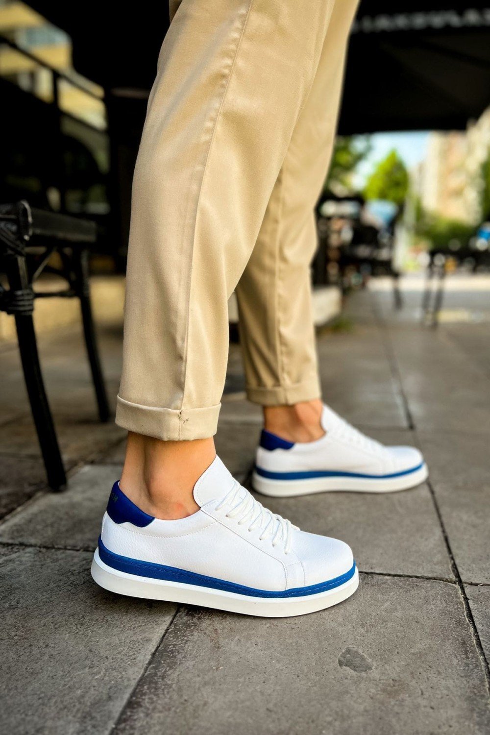 CH979 Santoni Erkek Günlük Bağcıklı Cilt Spor Sneaker Ayakkabı CBT - Beyaz/Mavi Erkek Ayakkabı CH979 Santoni Erkek Günlük Bağcıklı Cilt Spor Sneaker Ayakkabı CBT - Beyaz/Mavi – Chekich Erkek Ayakkabı