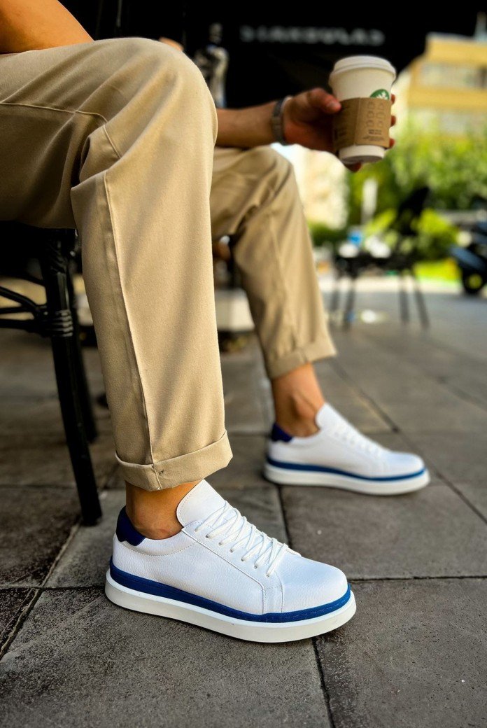 CH979 Santoni Erkek Günlük Bağcıklı Cilt Spor Sneaker Ayakkabı CBT - Beyaz/Mavi CH979 Santoni Erkek Günlük Bağcıklı Cilt Spor Sneaker Ayakkabı CBT - Beyaz/Mavi