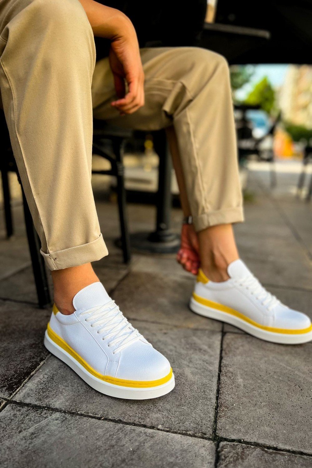 CH979 Santoni Erkek Günlük Bağcıklı Cilt Spor Sneaker Ayakkabı CBT - Beyaz/Sarı Erkek Ayakkabı CH979 Santoni Erkek Günlük Bağcıklı Cilt Spor Sneaker Ayakkabı CBT - Beyaz/Sarı – Chekich Erkek Ayakkabı