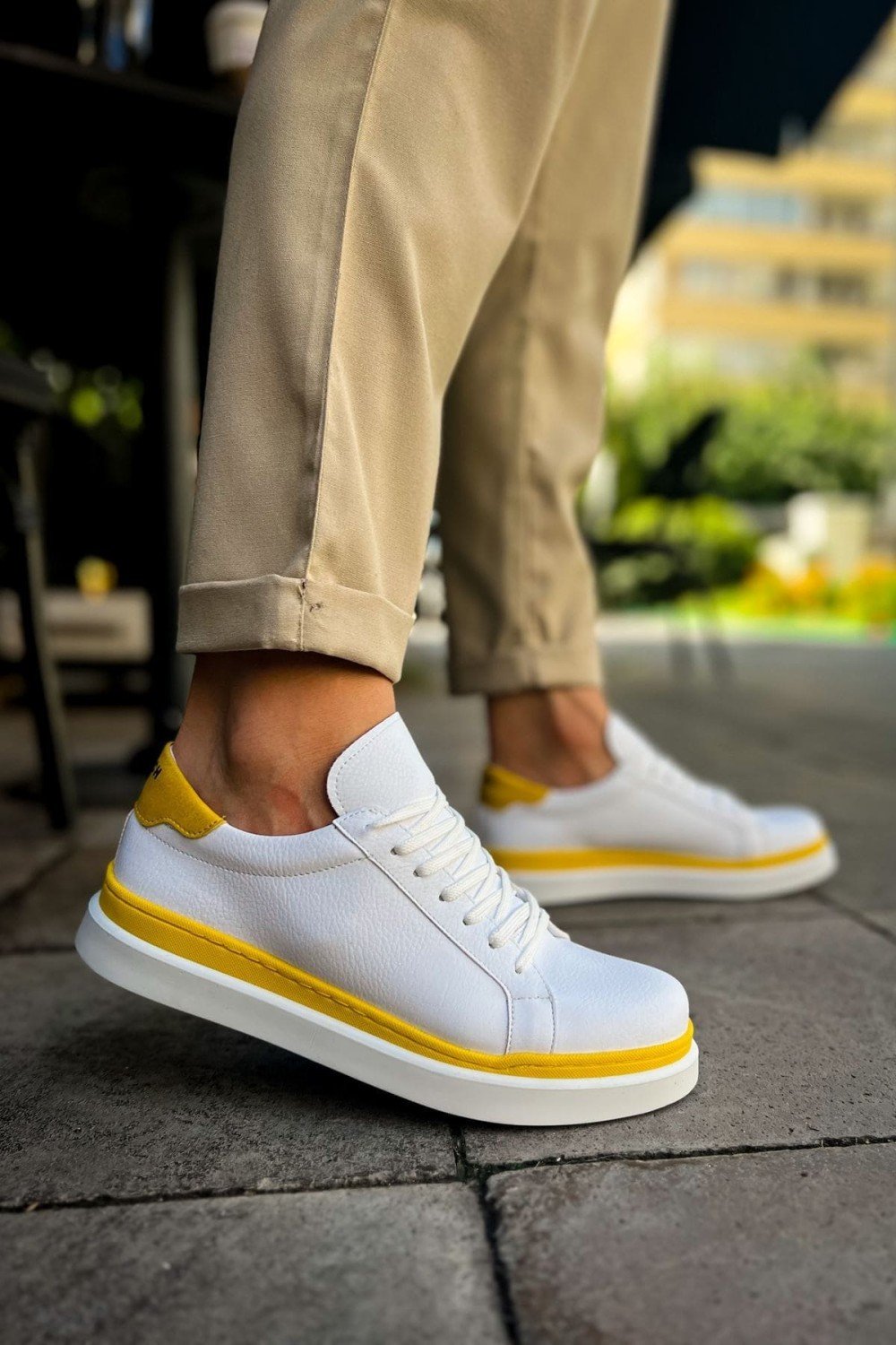 CH979 Santoni Erkek Günlük Bağcıklı Cilt Spor Sneaker Ayakkabı CBT - Beyaz/Sarı Erkek Ayakkabı CH979 Santoni Erkek Günlük Bağcıklı Cilt Spor Sneaker Ayakkabı CBT - Beyaz/Sarı – Chekich Erkek Ayakkabı