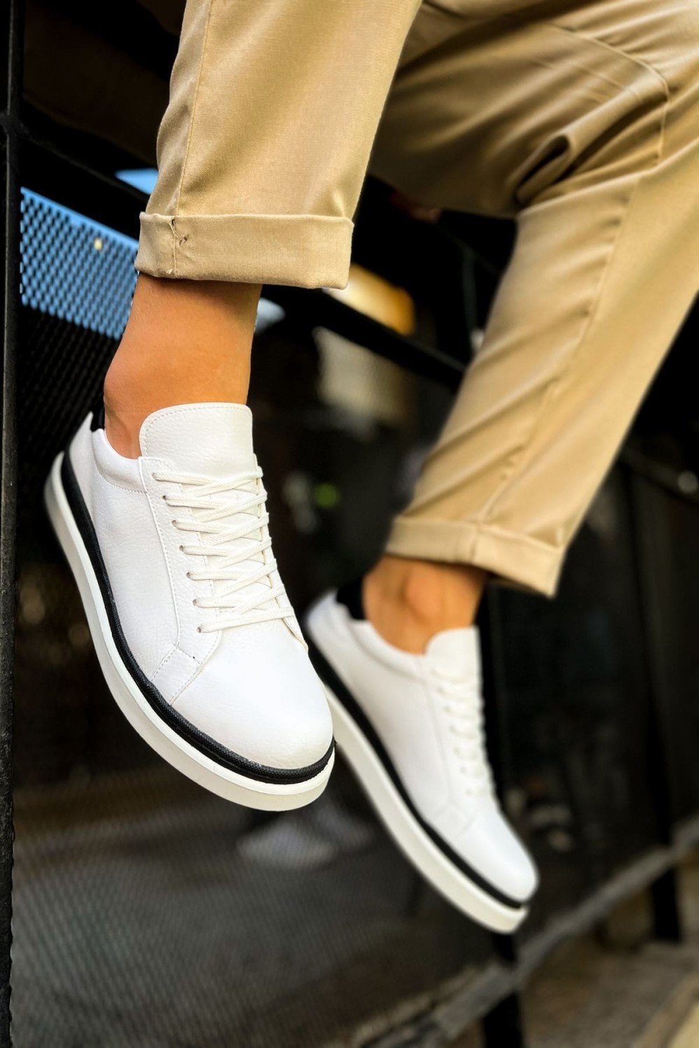 CH979 Santoni Erkek Günlük Bağcıklı Cilt Spor Sneaker Ayakkabı CBT - Beyaz/Siyah Erkek Ayakkabı CH979 Santoni Erkek Günlük Bağcıklı Cilt Spor Sneaker Ayakkabı CBT - Beyaz/Siyah – Chekich Erkek Ayakkabı