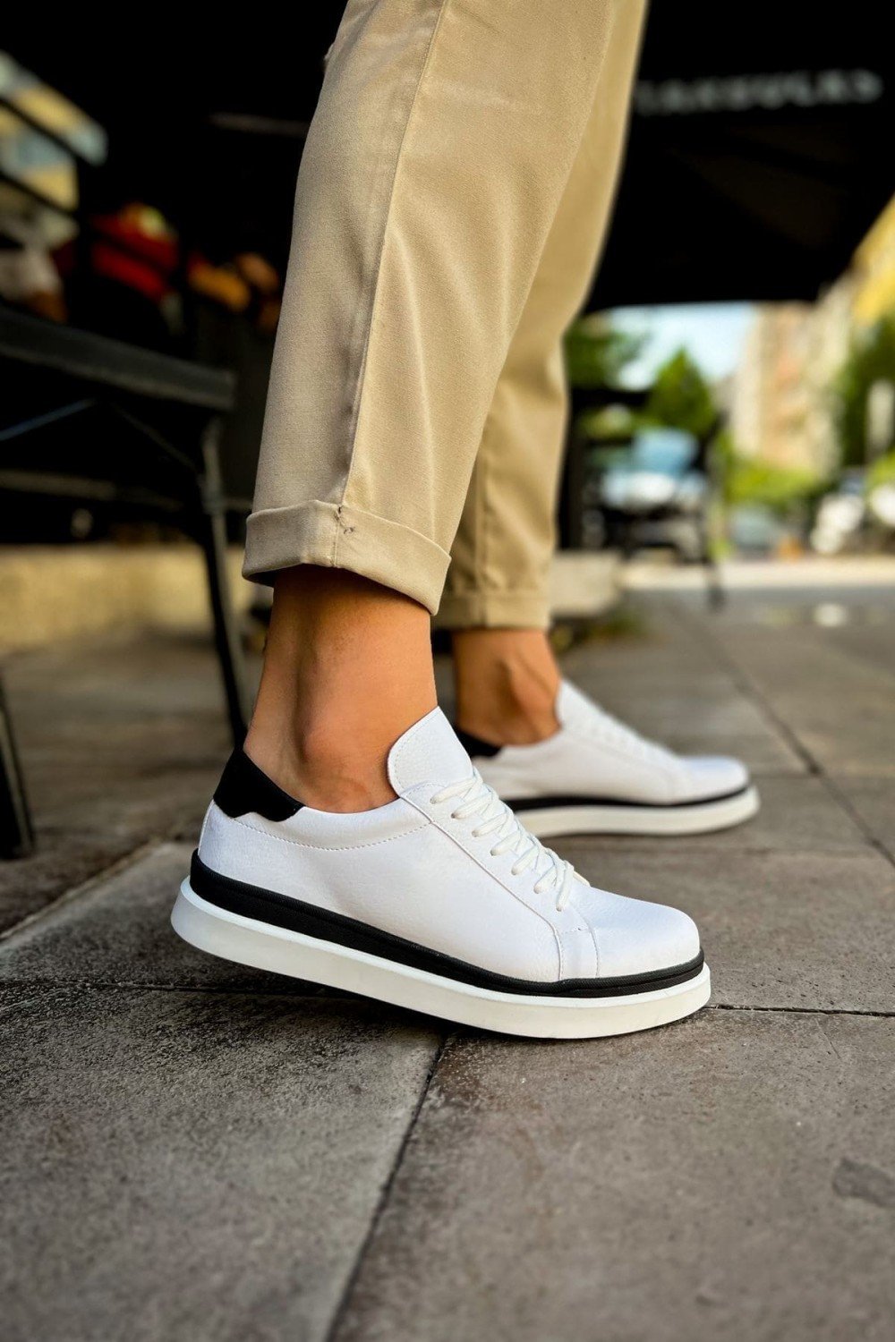 CH979 Santoni Erkek Günlük Bağcıklı Cilt Spor Sneaker Ayakkabı CBT - Beyaz/Siyah Erkek Ayakkabı CH979 Santoni Erkek Günlük Bağcıklı Cilt Spor Sneaker Ayakkabı CBT - Beyaz/Siyah – Chekich Erkek Ayakkabı