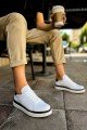 CH979 Santoni Erkek Günlük Bağcıklı Cilt Spor Sneaker Ayakkabı CBT - Beyaz/Siyah