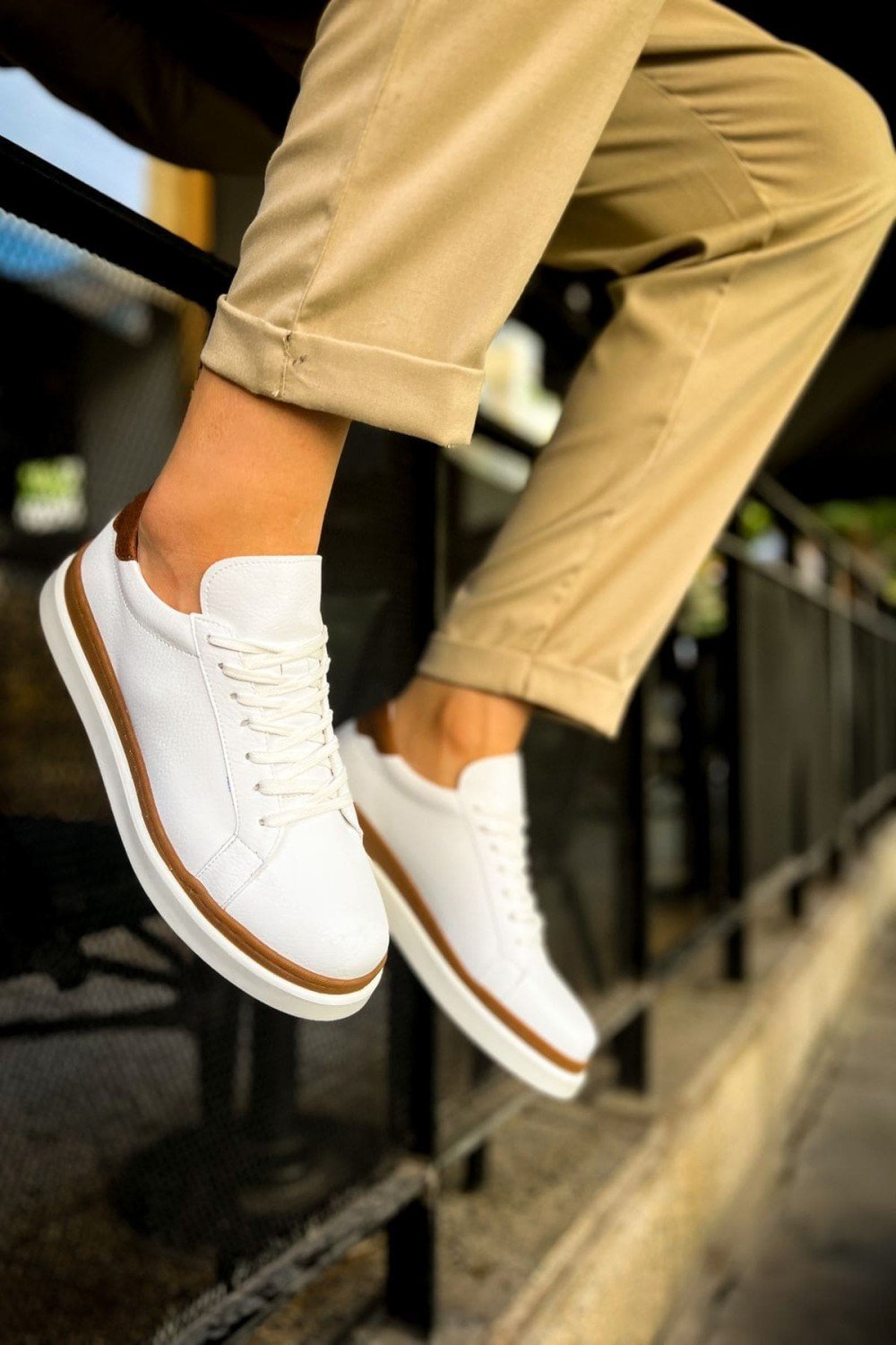 CH979 Santoni Erkek Günlük Bağcıklı Cilt Spor Sneaker Ayakkabı CBT - Beyaz/Taba Erkek Ayakkabı CH979 Santoni Erkek Günlük Bağcıklı Cilt Spor Sneaker Ayakkabı CBT - Beyaz/Taba – Chekich Erkek Ayakkabı