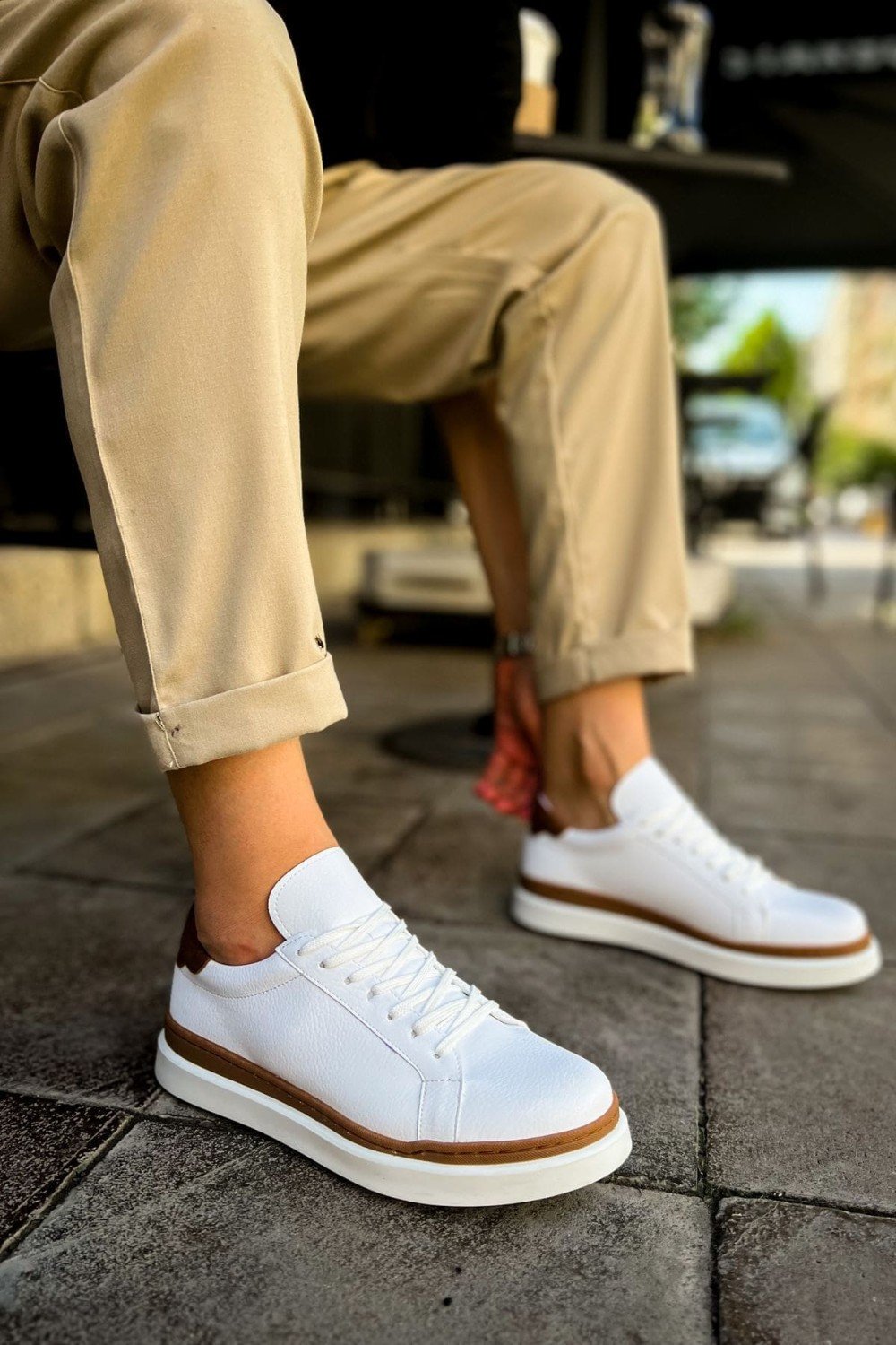 CH979 Santoni Erkek Günlük Bağcıklı Cilt Spor Sneaker Ayakkabı CBT - Beyaz/Taba Erkek Ayakkabı CH979 Santoni Erkek Günlük Bağcıklı Cilt Spor Sneaker Ayakkabı CBT - Beyaz/Taba – Chekich Erkek Ayakkabı