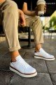 CH979 Santoni Erkek Günlük Bağcıklı Cilt Spor Sneaker Ayakkabı CBT - Beyaz/Taba