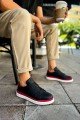 CH979 Santoni Erkek Günlük Bağcıklı Cilt Spor Sneaker Ayakkabı CBT - Siyah/Kırmızı