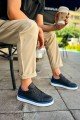CH979 Santoni Erkek Günlük Bağcıklı Cilt Spor Sneaker Ayakkabı CBT - Siyah/Mavi