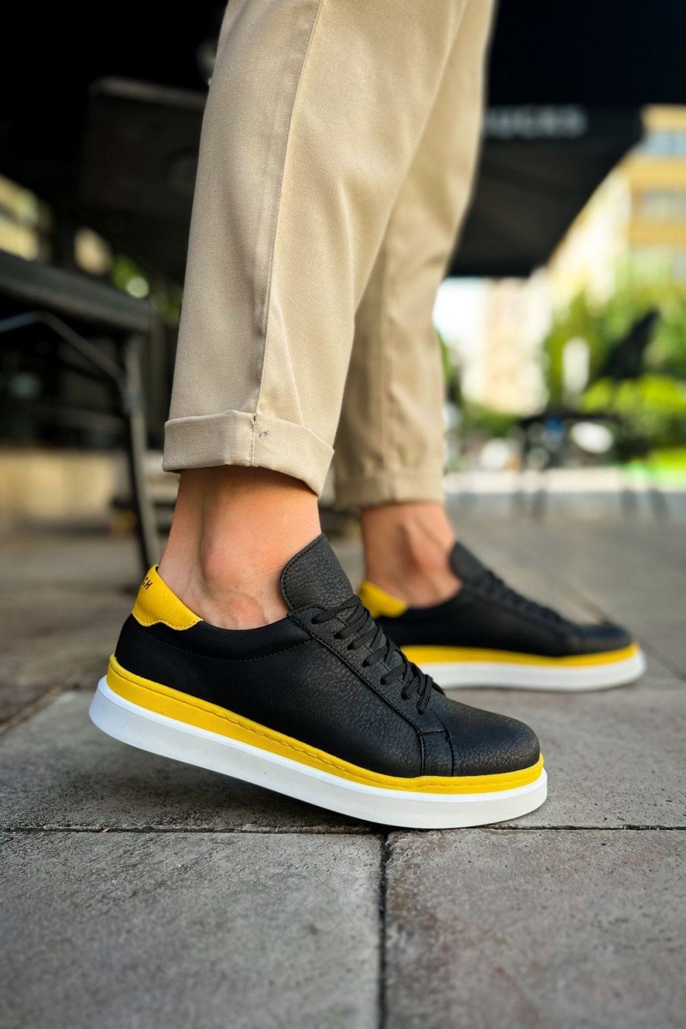 CH979 Santoni Erkek Günlük Bağcıklı Cilt Spor Sneaker Ayakkabı CBT - Siyah/Sarı Erkek Ayakkabı CH979 Santoni Erkek Günlük Bağcıklı Cilt Spor Sneaker Ayakkabı CBT - Siyah/Sarı – Chekich Erkek Ayakkabı