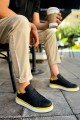 CH979 Santoni Erkek Günlük Bağcıklı Cilt Spor Sneaker Ayakkabı CBT - Siyah/Sarı