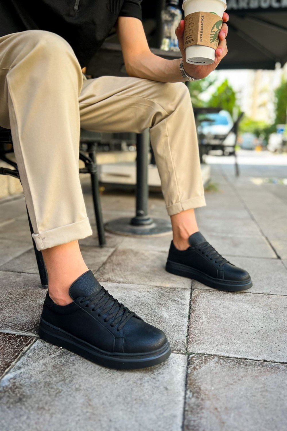CH979 Santoni Erkek Günlük Bağcıklı Cilt Spor Sneaker Ayakkabı CST - Siyah – Chekich Erkek Ayakkabı