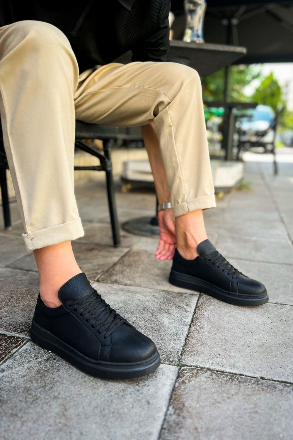 CH979 Santoni Erkek Günlük Bağcıklı Cilt Spor Sneaker Ayakkabı CST - Siyah – Chekich Erkek Ayakkabı