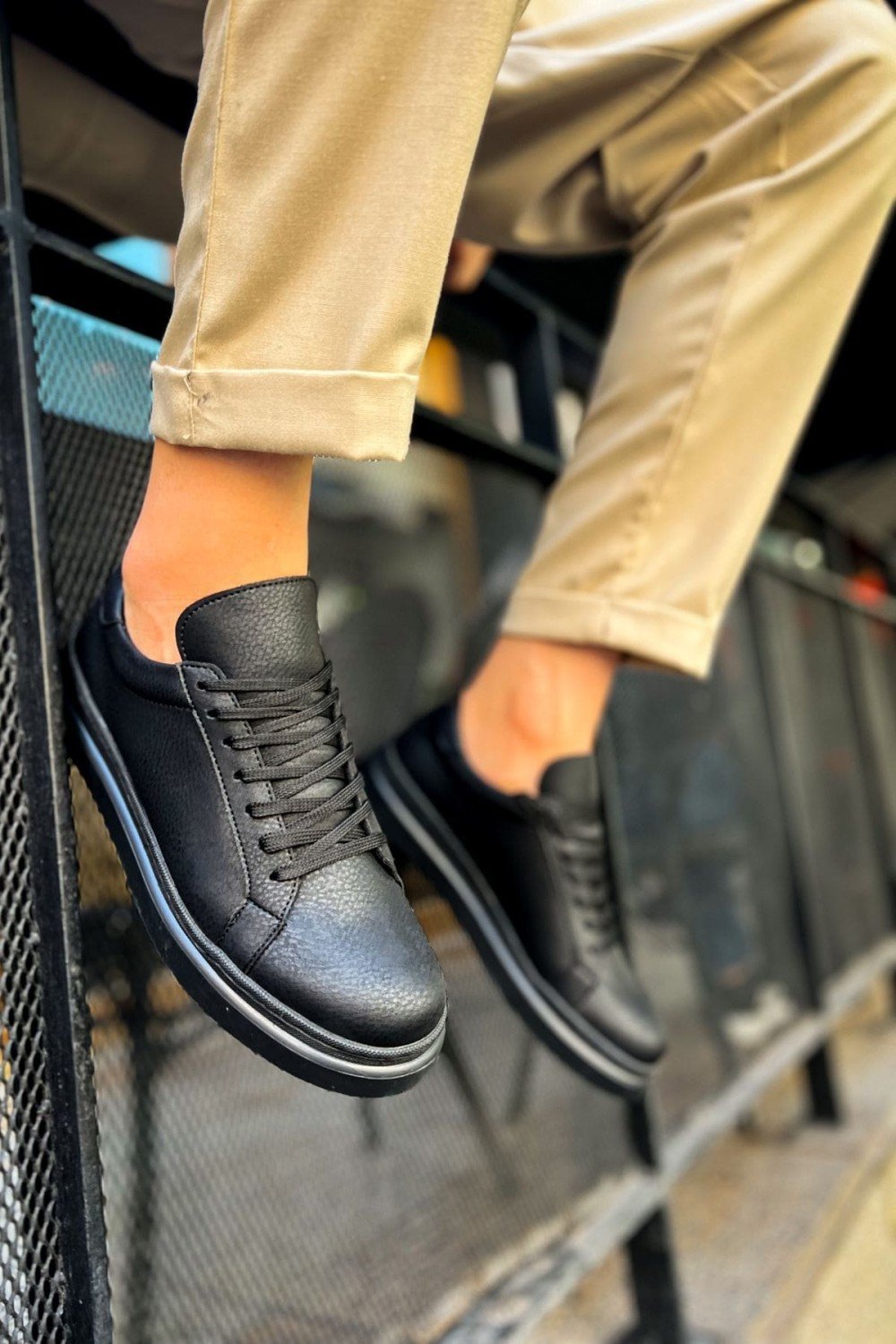 CH979 Santoni Erkek Günlük Bağcıklı Cilt Spor Sneaker Ayakkabı CST - Siyah – Chekich Erkek Ayakkabı