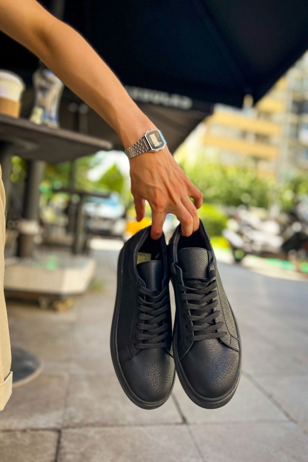 CH979 Santoni Erkek Günlük Bağcıklı Cilt Spor Sneaker Ayakkabı CST - Siyah – Chekich Erkek Ayakkabı
